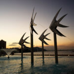 Cairns Fish sculputure silhouette in the sunset.